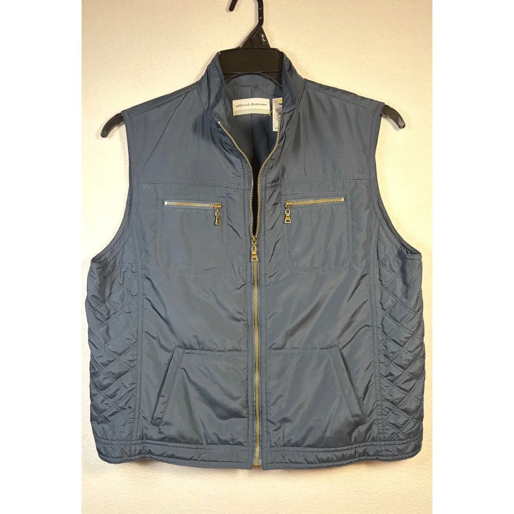 Alfred Dunner Vest Women 10P Blue Excellent Quilted Zip Front Mock Neck Pocket
